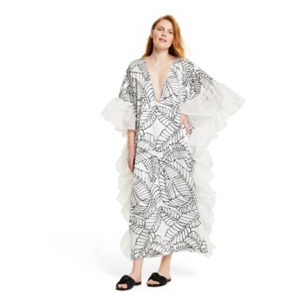 Fe Noel X Target Women’s Sketch Leaf Print Ruffle Kaftan Dress